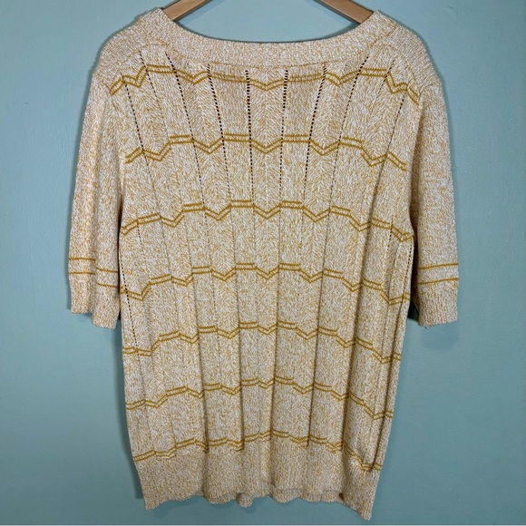 Böhme Short Sleeve Cable Knit Crew Neck Sweater-Butter Yellow-Cotton-Women Large - Picture 5 of 6